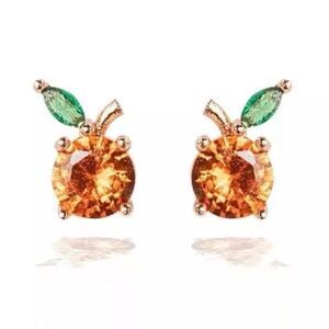 ORANGES 🍊 18K GOLD PLATED TOPAZ COLORED DIAMOND CUT CRYSTALS MICRO STUDS NWT